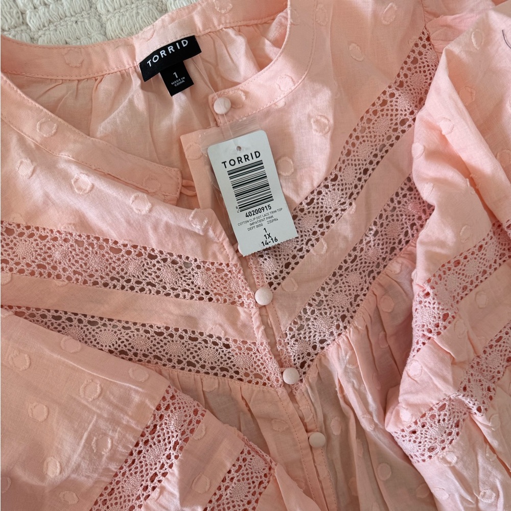 Torrid Clip Floral Lace Trim Top- NEW WITH TAGS! Pink- Size 1 (XXL) 14
